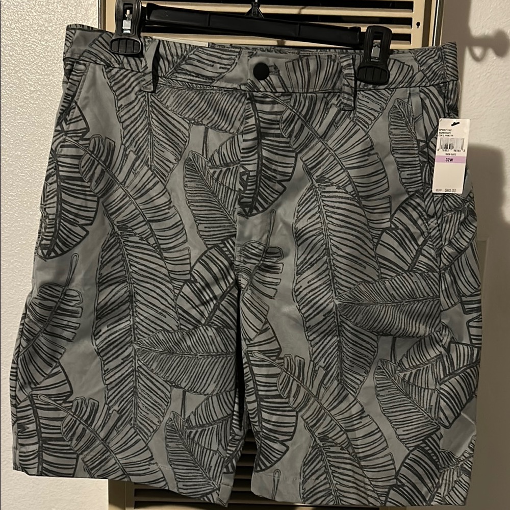 Gray Leaf Print Shorts